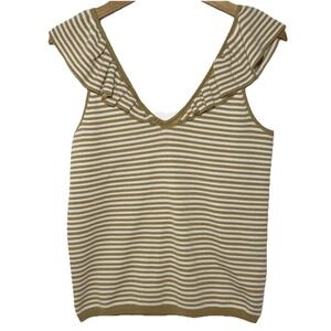 Madewell Size S Belhaven‎ Ruffle Sweater Tank Merino Wool Blend Neutral Stripes